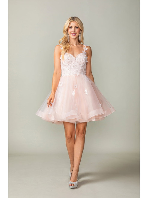 Dancing Queen 3369 Floral Embroidered Tulle Short Dress