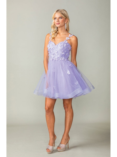 Dancing Queen 3369 Floral Embroidered Tulle Short Dress