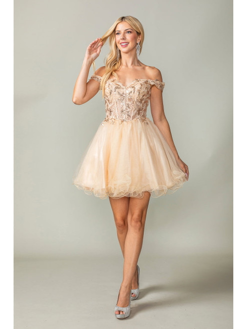 Dancing Queen 3378 Embellished Off-Shoulder Short Dress