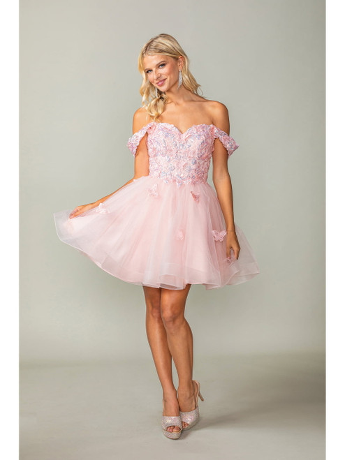 Dancing Queen 3338 Off Shoulder Illusion Neck Short Dress