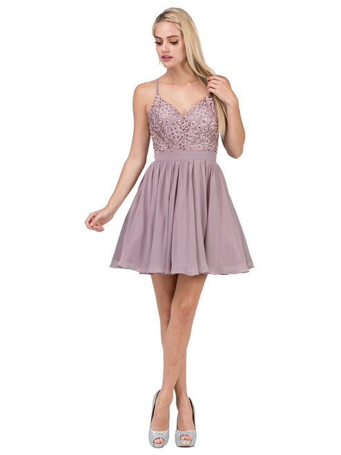 Dancing Queen 3088 Chiffon Embroidered Bodice Short Dress