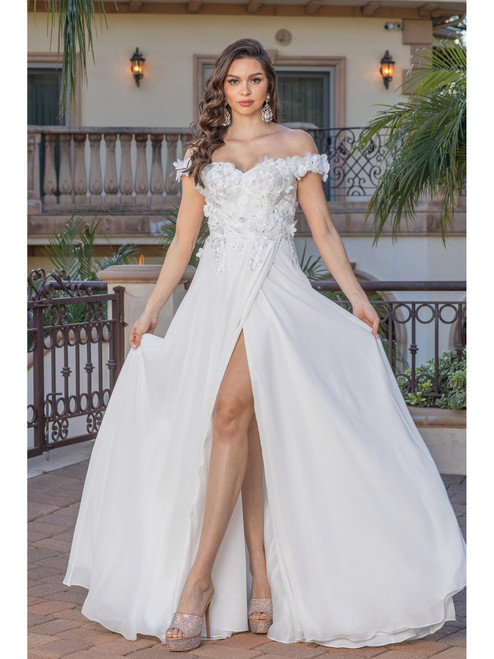 Dancing Queen 0261 Embellished Cape Sleeves Wedding Gown
