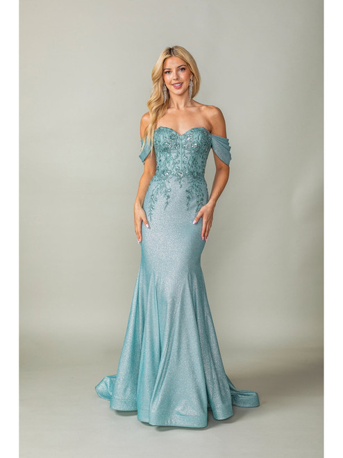 Dancing Queen 4362 Glitter Off-Shoulder Sleeves Prom Gown