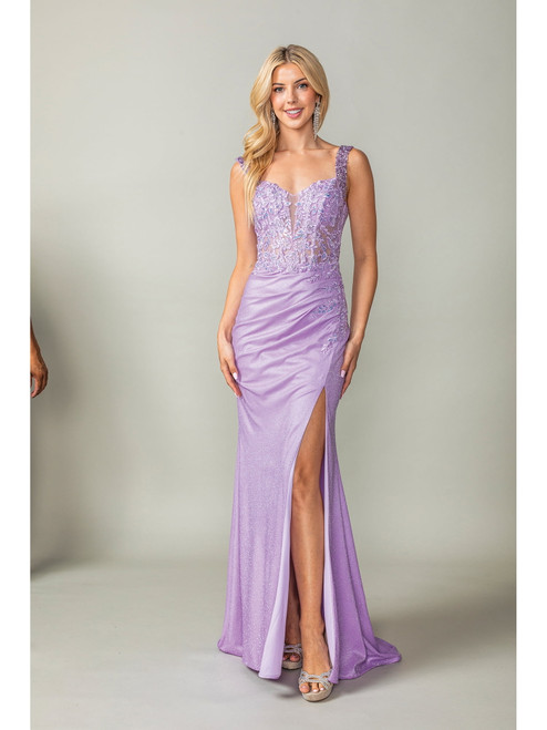 Dancing Queen 4400 Illusion Neck Lace Bodice Sleeveless Gown