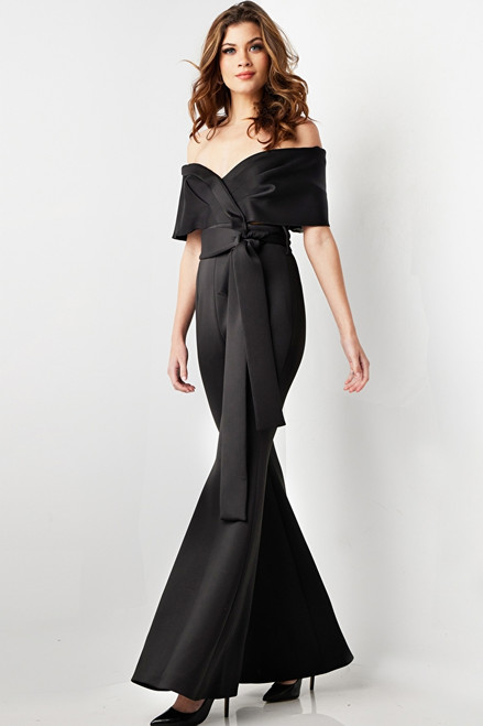 Jovani 09726 Off Shoulder Ruffled Neck Wide Leg Jumpsuit