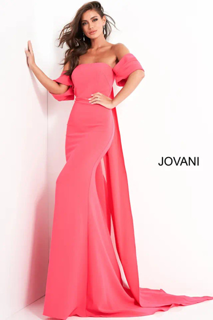 Jovani 04350 Crepe Off Shoulder Strapless Long Evening Dress