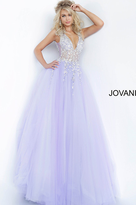 Jovani 65379 Crystal Embellished V-Neck Sleeveless Ballgown