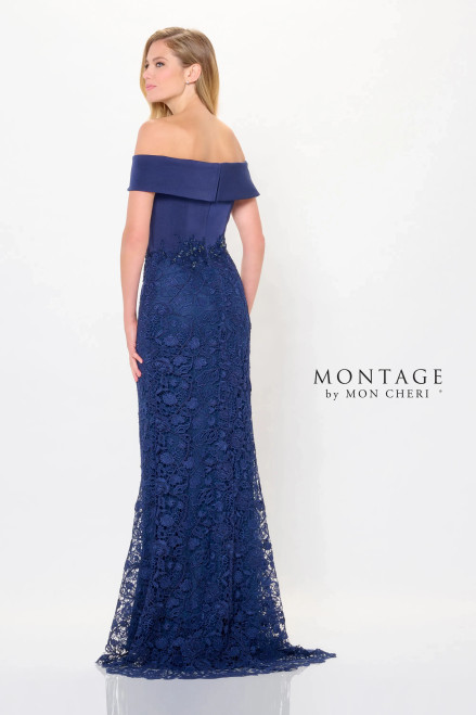 Montage by Mon Cheri M907 Crepe Sequin Off-Shoulder Dress