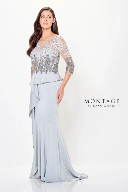 Montage by Mon Cheri M914 Embroidered Tulle Crepe Long Dress