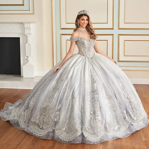 Princesa by Ariana Vara PR30173 Glitter Tulle Long Ball Gown