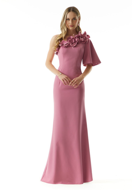 Morilee MGNY 73009 Stretch Crepe One Shoulder Sleeves Gown