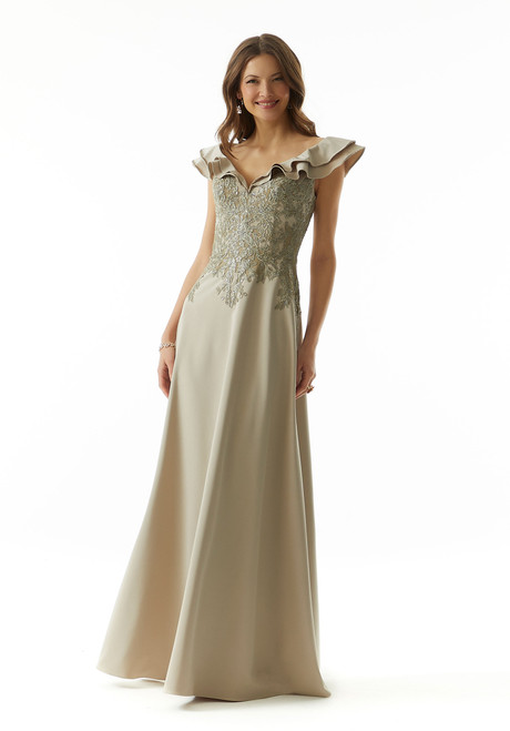 Morilee MGNY 73025 Beaded Embroidered Cap Sleeve V-neck Gown