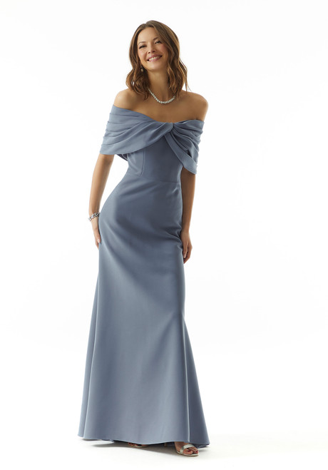 Morilee MGNY 73027 Crepe Off Shoulder Twist Knot Neck Gown