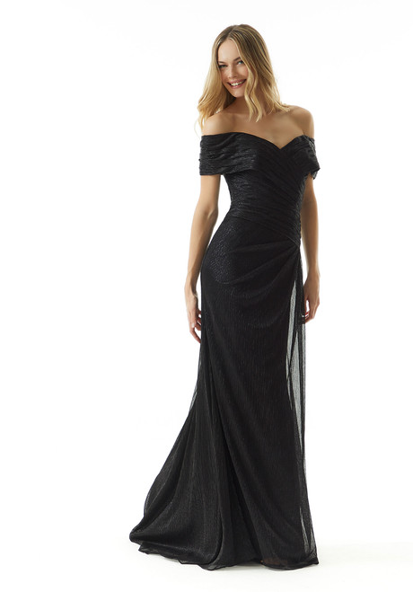 Morilee MGNY 73029 Metallic Knit Off Shoulder V-neck Gown