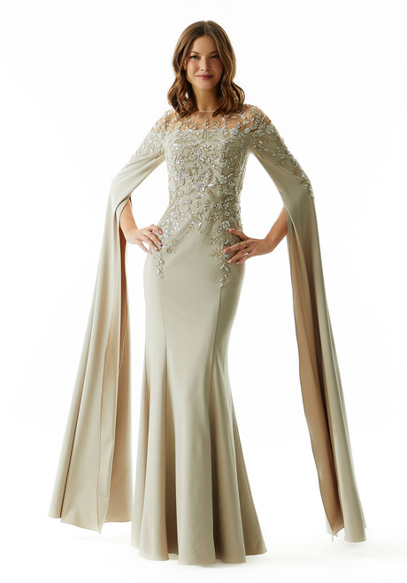 Morilee MGNY 73032 Crepe Beaded Embroidered Long Sleeve Gown