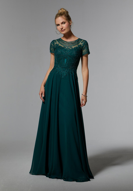 Morilee MGNY 71824 Chiffon Bateau Neck Cap Sleeves Gown