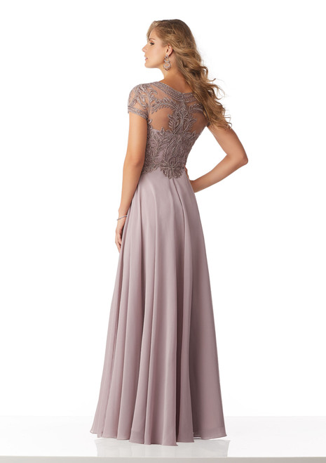 Morilee MGNY 71824 Chiffon Bateau Neck Cap Sleeves Gown