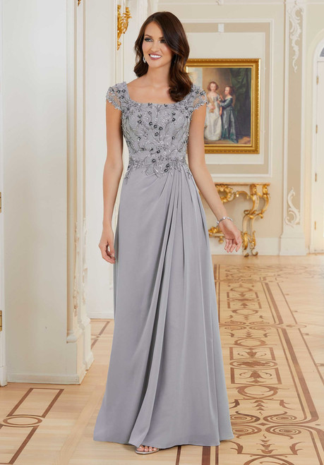 Morilee MGNY 72704 Chiffon Square Neck Short Sleeves Gown