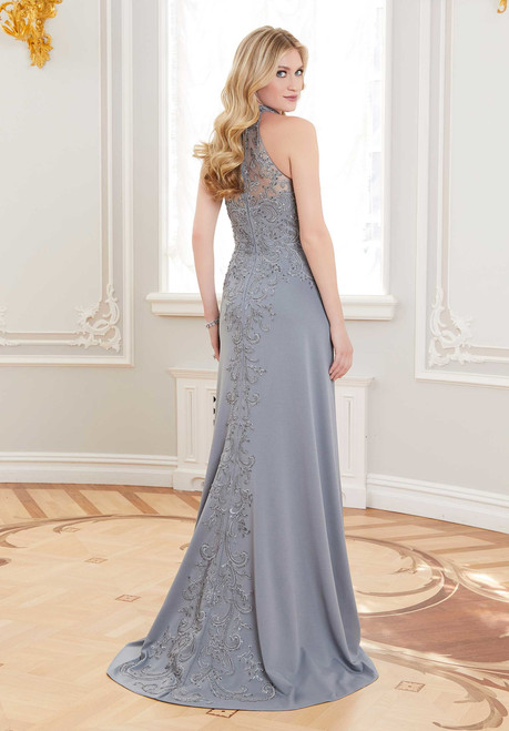 Morilee MGNY 72715 Crepe Embroidered Halter Neck Sheath Gown