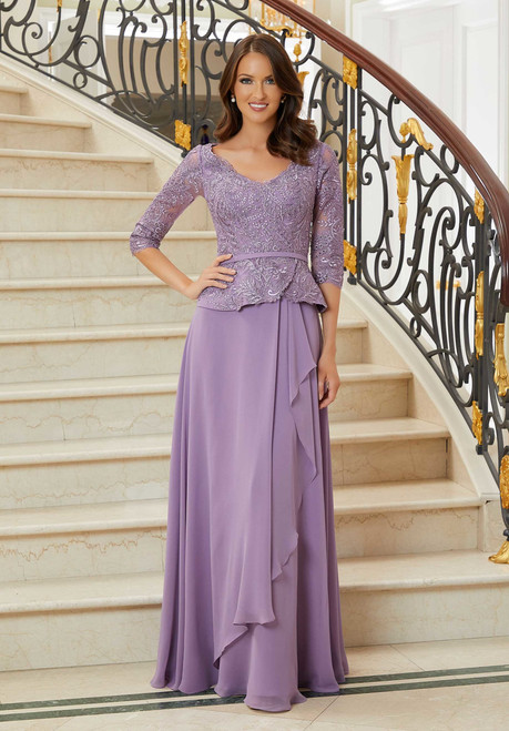 Morilee MGNY 72720 Chiffon Three-Quarter Sleeves V-neck Gown