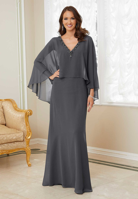 Morilee MGNY 72731 Crystal Beaded V-neck Long Sleeves Gown