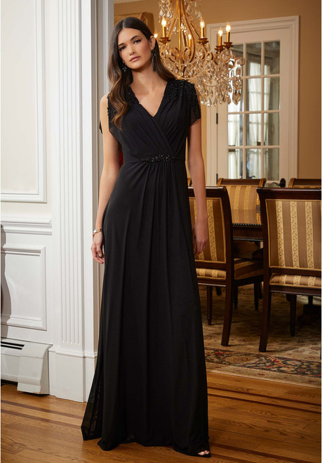 Morilee MGNY 72816 Stretch Mesh Beaded Accents V-neck Gown