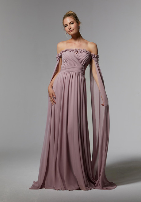 Morilee MGNY 72902 Chiffon Off Shoulder Straight Neck Gown