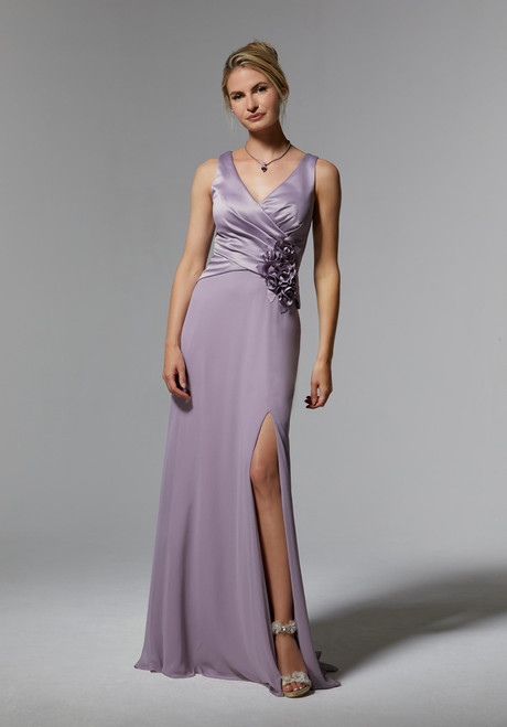 Morilee MGNY 72903 Chiffon Satin V-neck 3D Flowers Long Gown
