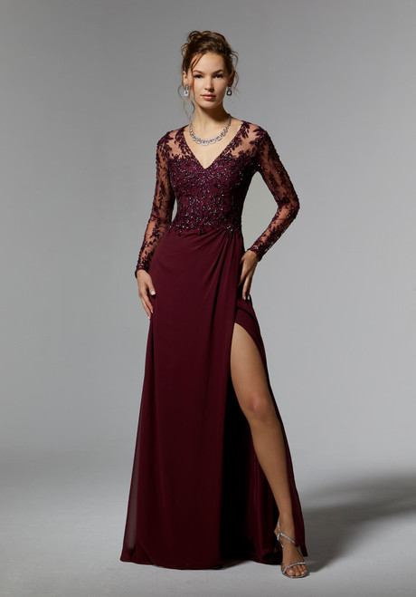 Morilee MGNY 72906 Chiffon Embroidered Long Sleeves Gown