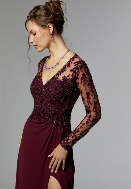 Morilee MGNY 72906 Chiffon Embroidered Long Sleeves Gown