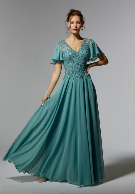 Morilee MGNY 72908 Chiffon Embroidered Flutter Sleeves Gown