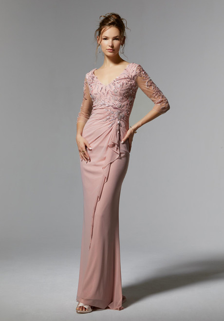 Morilee MGNY 72909 Stretch Mesh Beads Embroidery V-neck Gown