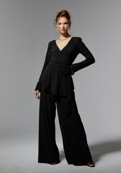 Morilee MGNY 72911 Jersey Embroidered Long Sleeves Pant Suit