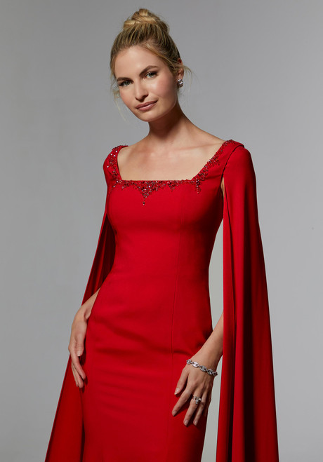 Morilee MGNY 72915 Crepe Square Neck Fly-Away Sleeves Gown