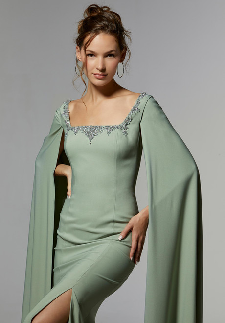 Morilee MGNY 72915 Crepe Square Neck Fly-Away Sleeves Gown