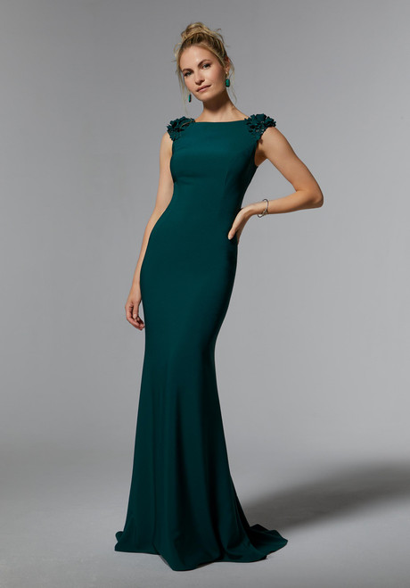 Morilee MGNY 72920 Stretch Crepe Bateau Neck Cap Sleeve Gown