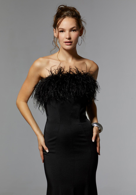 Morilee MGNY 72923 Crepe Strapless Feathered Neckline Gown