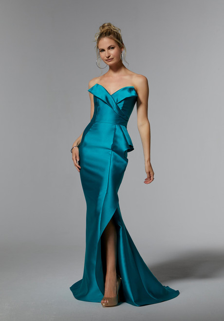 Morilee MGNY 72927 Larissa Satin V-neck Strapless Long Gown