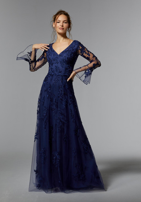 Morilee MGNY 72929 Net Beaded Embroidered Long Sleeves Gown