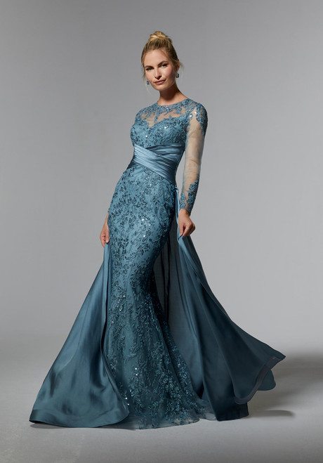 Morilee MGNY 72937 Net Embroidered Illusion Sleeves Gown