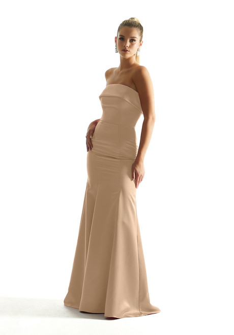 Morilee Bridesmaid 21849 Satin Cuffed Neck Strapless Dress