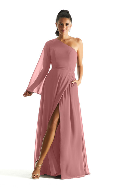 Morilee Bridesmaid 21854 Chiffon One Long Sleeves Long Dress