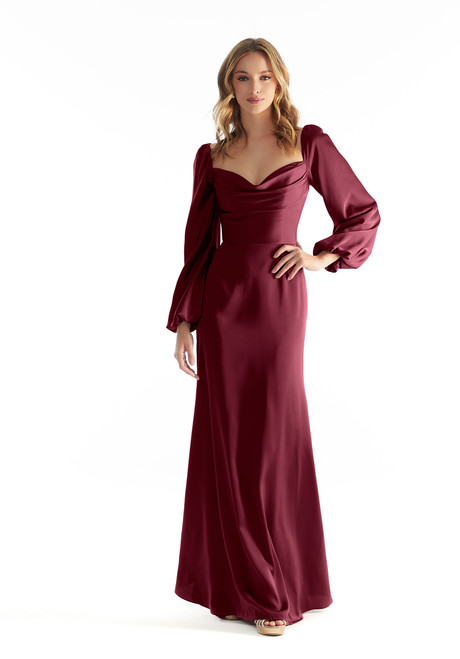 Morilee Bridesmaid 31221 Luxe Satin Long Bishop Sleeve Dress