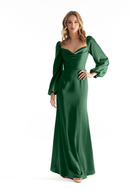 Morilee Bridesmaid 31221 Luxe Satin Long Bishop Sleeve Dress