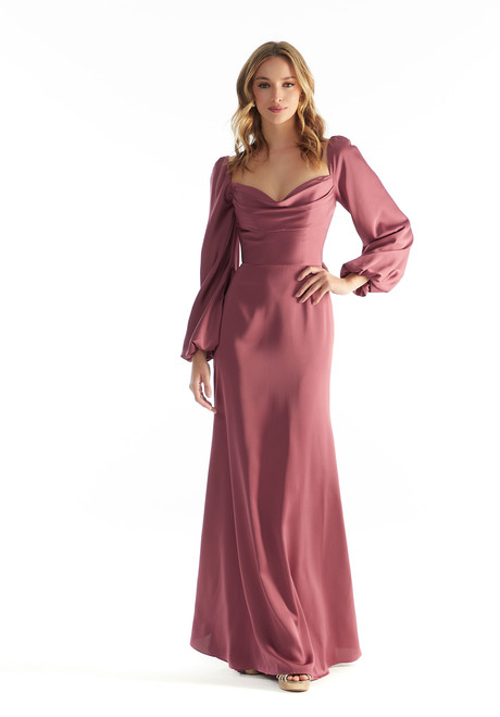 Morilee Bridesmaid 31221 Luxe Satin Long Bishop Sleeve Dress