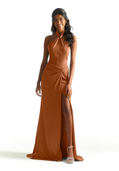 Morilee Bridesmaid 21842 Luxe Satin Halter Neck Sheath Dress