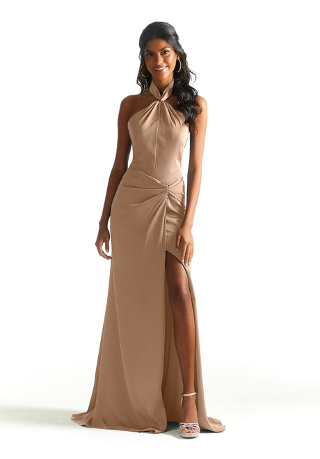 Morilee Bridesmaid 21842 Luxe Satin Halter Neck Sheath Dress