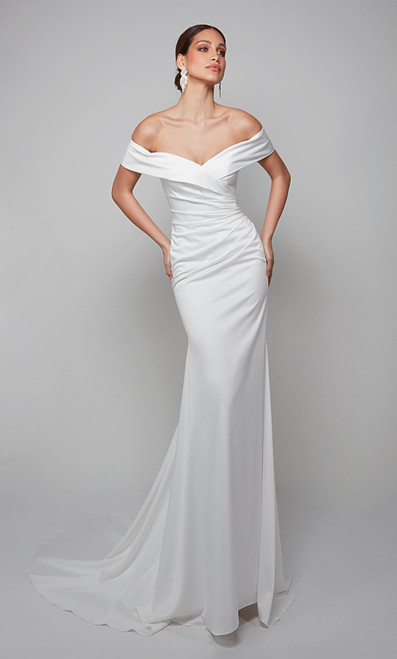 Alyce Paris 7059 Perfect Satin Off Shoulder Straight Dress