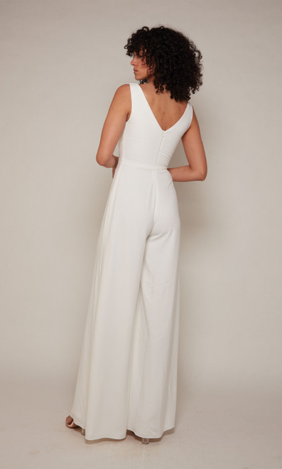 Alyce Paris 70052 Satin V-neck Sleeveless Wide Leg Jumpsuit