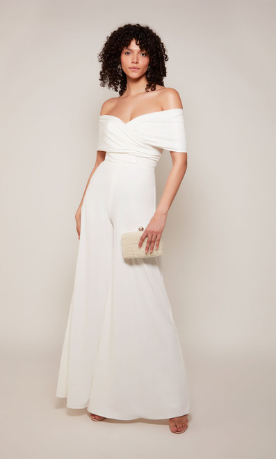 Alyce Paris 70051 Satin Off The Shoulder Wide Leg Jumpsuit